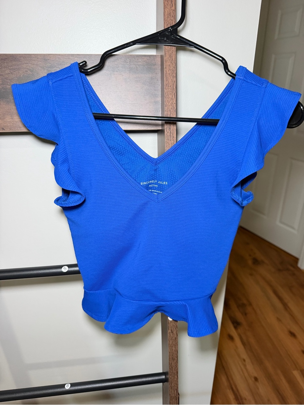 Sincerly Jules Electric Blue V-Neck Ruffled Crop Top